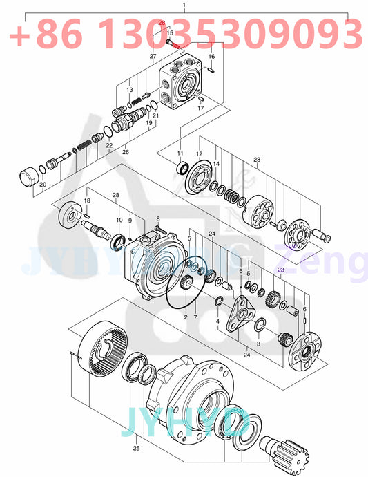 SOLAR 035 EXCAVATOR 40404-00591 SWING MOTOR ROTARY GROUP AND SPARE PARTS