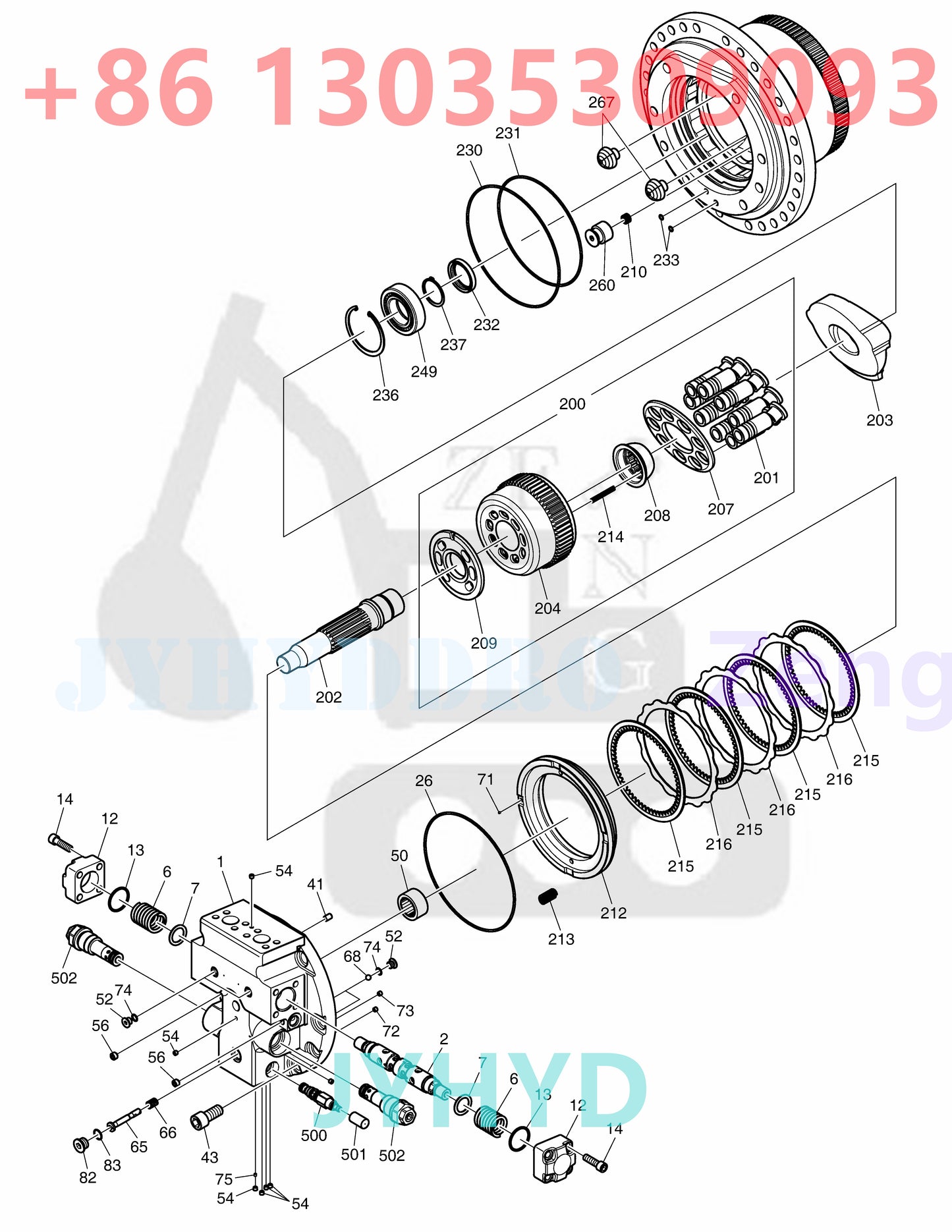 DOOSAN DX340LC-3/DX350LC-3 EXCAVATOR 170401-00077 170401-00077B 170401-00077C 170401-00077K 401107-01052 TRAVEL MOTOR PARTS