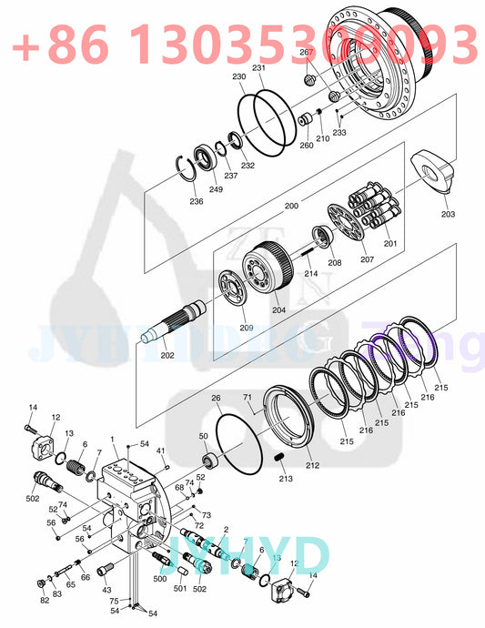 DOOSAN DX340LC-3/DX350LC-3 EXCAVATOR 170401-00077 170401-00077B 170401-00077C 170401-00077K 401107-01052 TRAVEL MOTOR ROTARY GROUP AND SPARE PARTS
