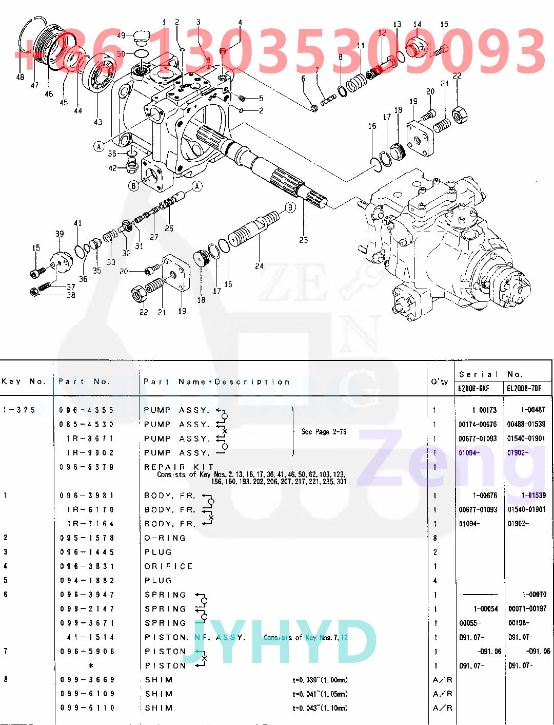 CATERPILLAR 096-4355 085-4530 1R-8671 1R-9902 HYDRAULIC PUMP ROTARY GROUP AND SPARE PARTS