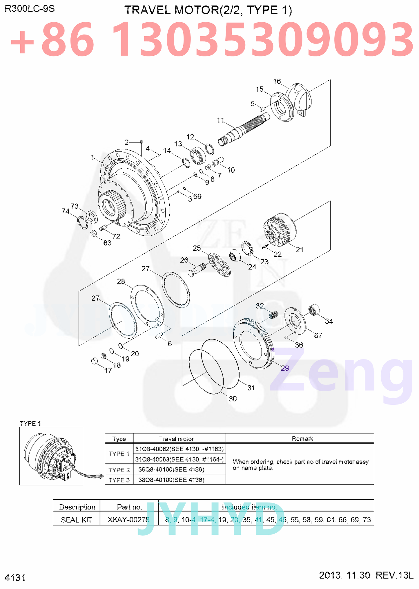HYUNDAI 31Q8-40040 31Q8-40041 31Q8-40061 31Q8-40062 31Q8-40063 TRAVEL MOTOR ROTARY GROUP AND SPARE PARTS