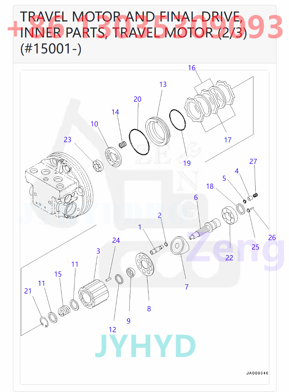 KOMATSU 22P-60-11301 TZ110D200001-H TRAVEL MOTOR ROTARY GROUP AND SPARE PARTS