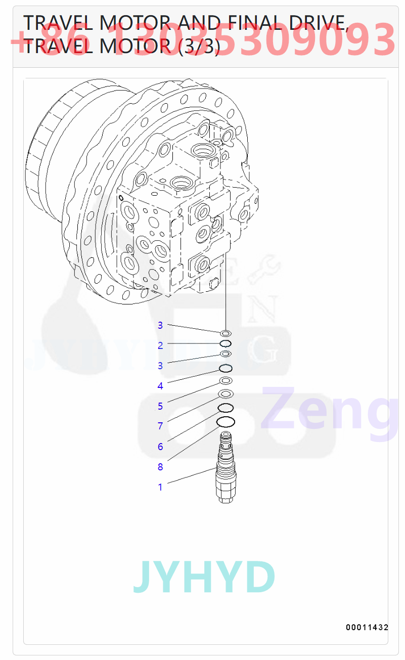 KOMATSU 208-27-00321 706-8J-01030 TRAVEL MOTOR ROTARY GROUP AND SPARE PARTS