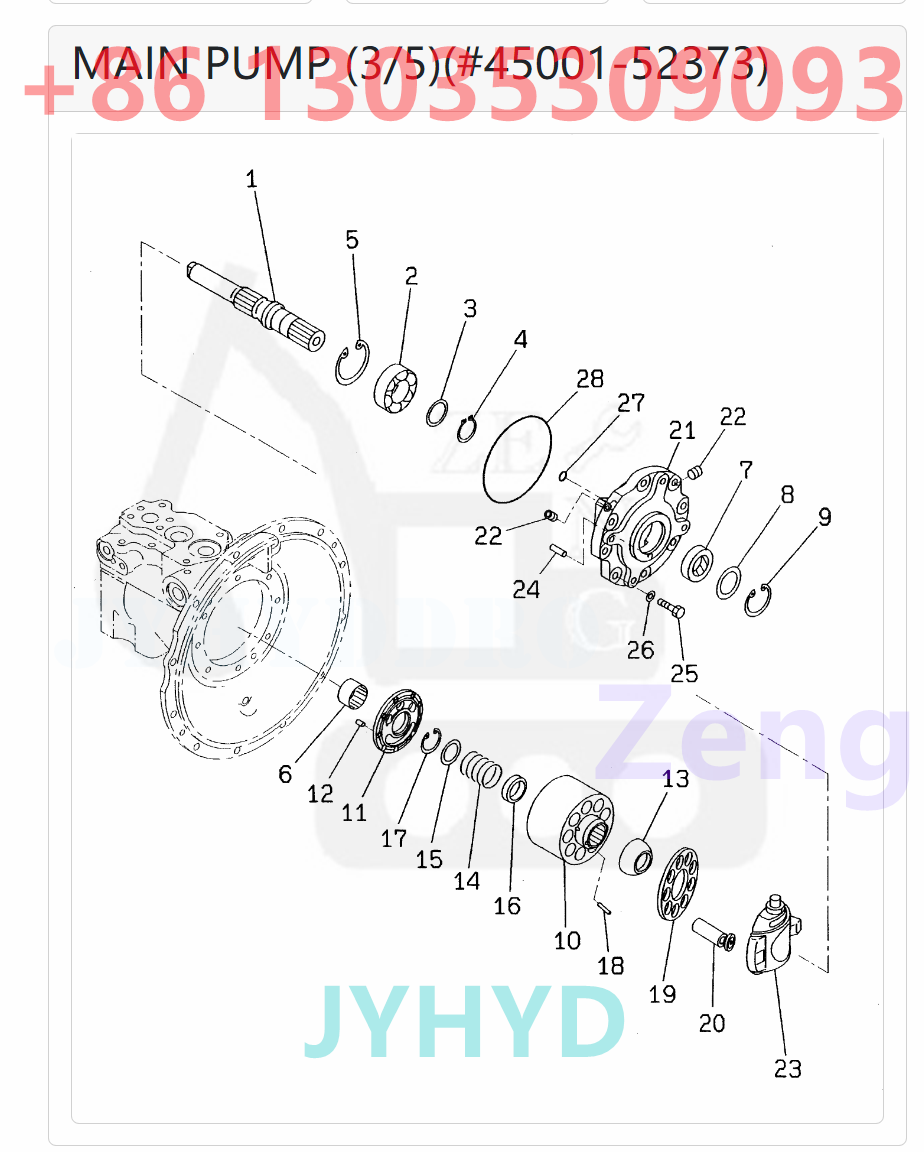 KOMATSU 708-1W-00042 708-1W-01042 HYDRAULIC PUMP ROTARY GROUP