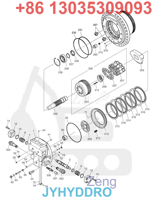 DOOSAN DX300LC-3 EXCAVATOR 170401-00007B 170401-00007C 170401-00007E 170401-00007G 200108-00002A TRAVEL MOTOR PARTS