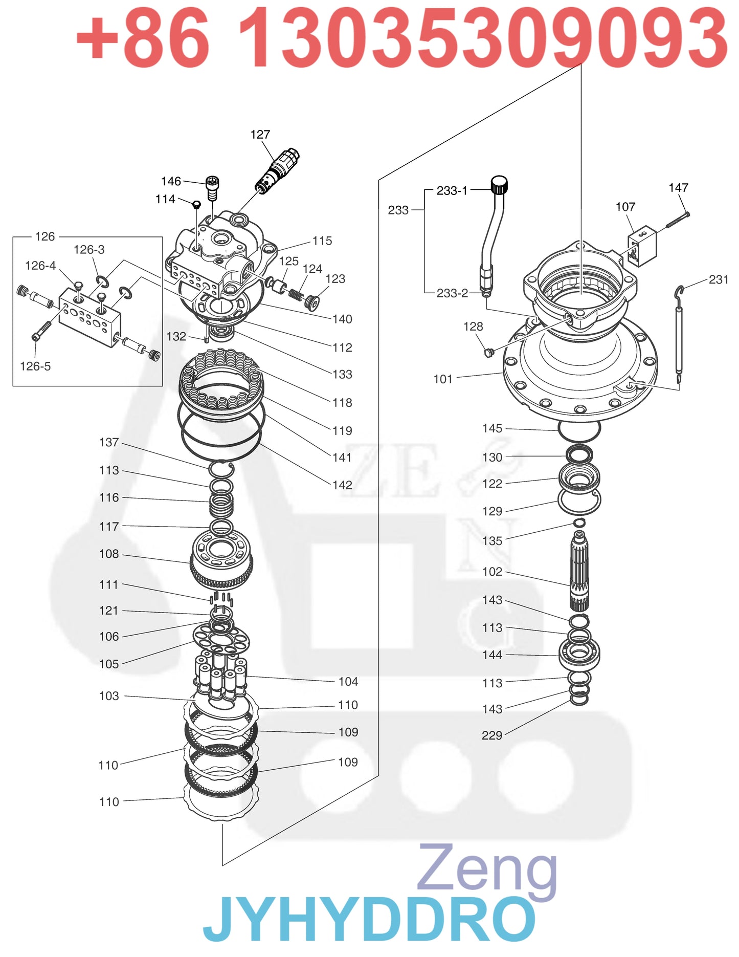 DOOSAN DX300LC-3 EXCAVATOR 170301-00091A 170301-00091B K1056874 SWING MOTOR PARTS