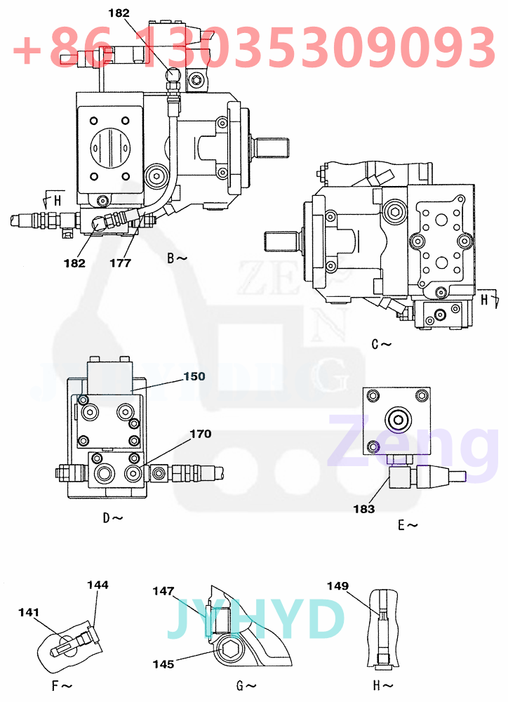 CASE CX130 EXCAVATOR KNJ2977 HYDRAULIC PUMP ROTARY GROUP
