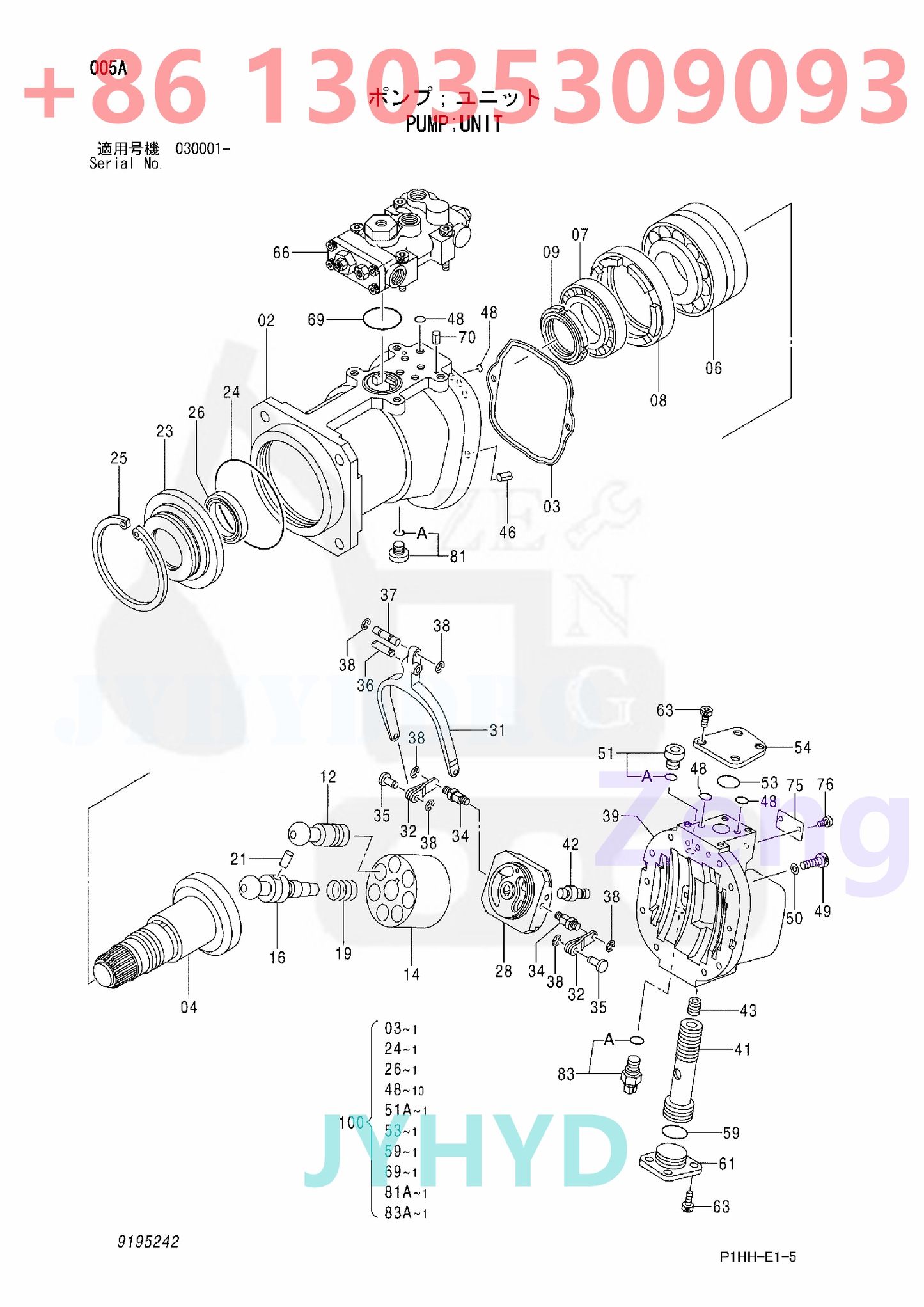 HITACHI 9195238 9195241 9195242 9207291 HYDRAULIC PUMP ROTARY GROUP AND SPARE PARTS