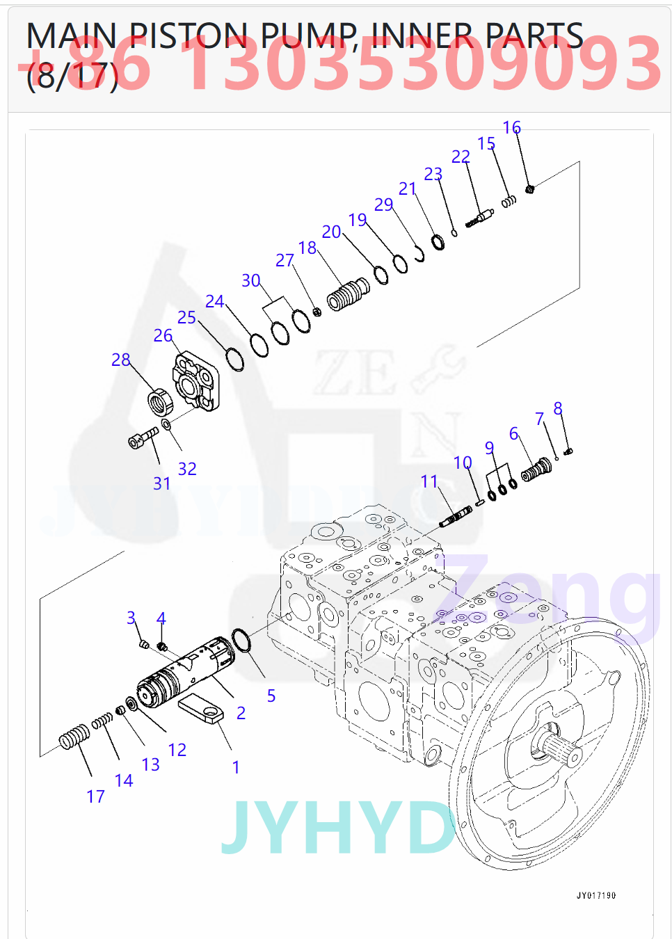 KOMATSU 708-2J-00010 708-2J-01010 HYDRAULIC PUMP PARTS
