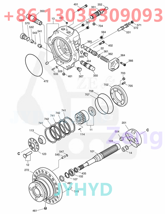DOOSAN K1033689 TRAVEL MOTOR ROTARY GROUP