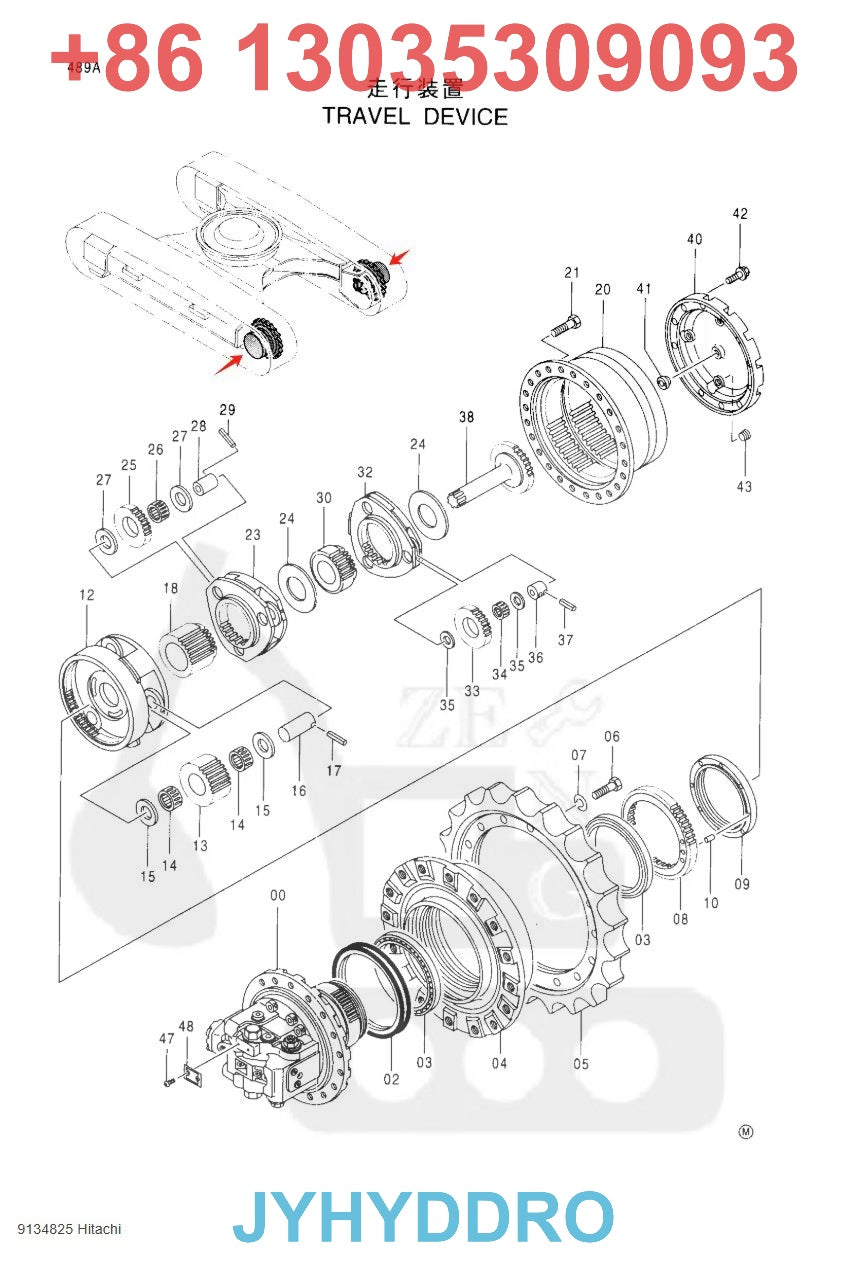 HITACHI EX200-5 EXCAVATOR 9134825 TRAVEL REDUCTION GEARBOX PARTS